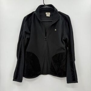 Lacoste Women's Full Zip Black Fleece Jacket with Velvet Accents 42 (Small)